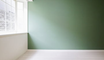 白い部屋に緑の壁紙の写真